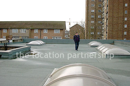 Rooftop view above minimal apartment in east London. NB new building block has been erected. Ask office for more details.