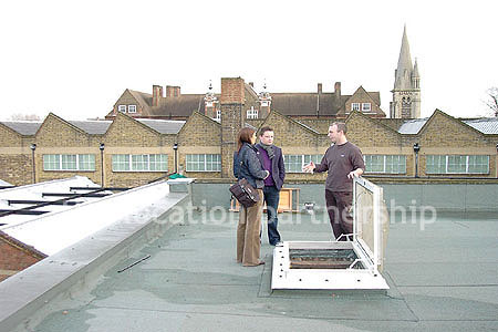 Rooftop view above minimal apartment in east London. NB new building block has been erected. Ask office for more details.