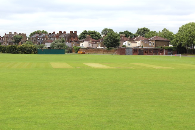 Lovely cricket pavilion built in 1886 filled with memorabilia inside. Listed building. Surrounded by cricket pitch and athletics track.