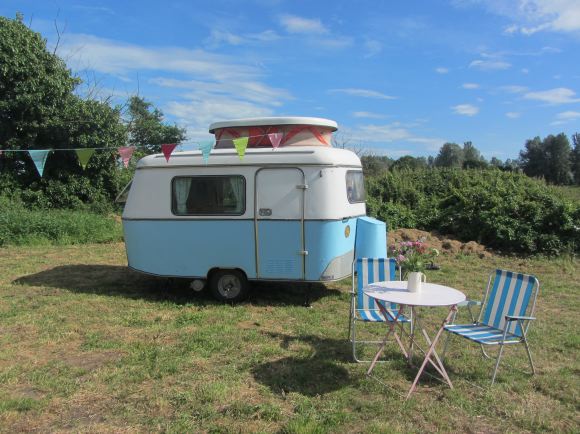 Vintage caravans with retro interiors.