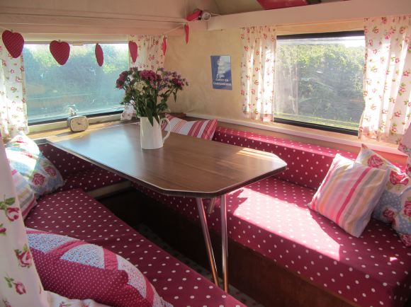 Vintage caravans with retro interiors.