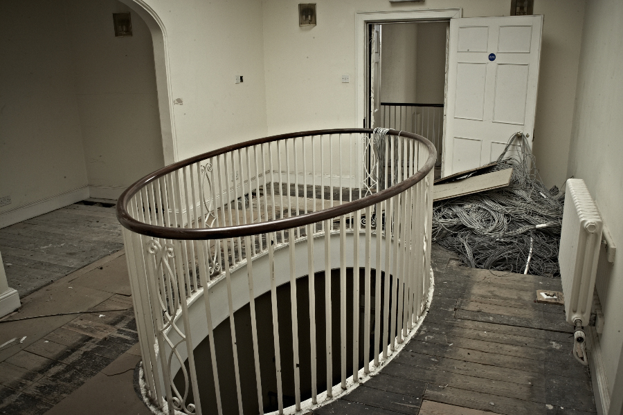 Staircase of a 17th century large town house in the process of being refurbished.