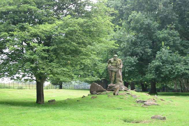 Heritage garden in large country estate featuring a Doric temple, Gothic boathouse, lakes and caves.