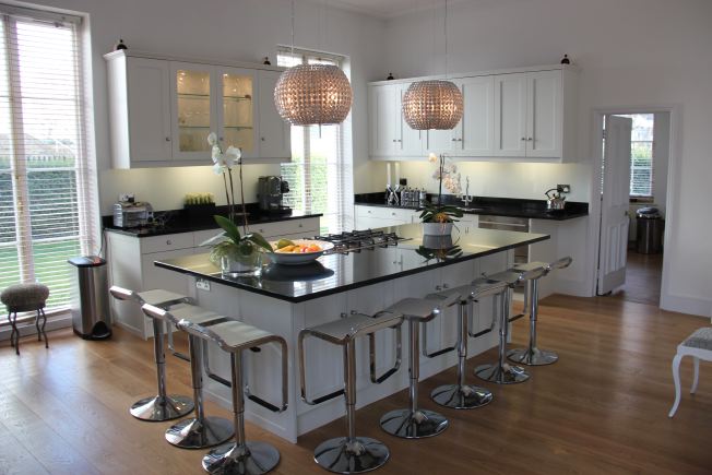 Large modern designer kitchen - very light and airy and open plan. NB- stills or small shoots preferred.