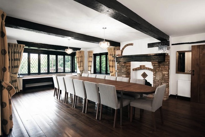Large architect designed family home with original floor to ceiling log fireplace and 16th century beams. Backs onto woodland.