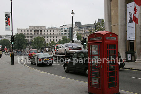 Tradaitional British Phone Box with views of The National Gallery