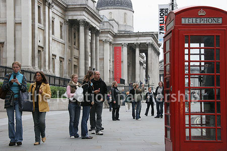 Tradaitional British Phone Box with views of The National Gallery
