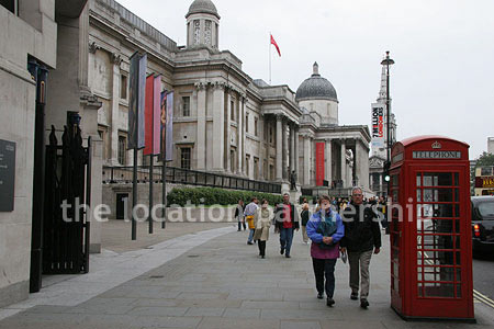 Tradaitional British Phone Box with views of The National Gallery
