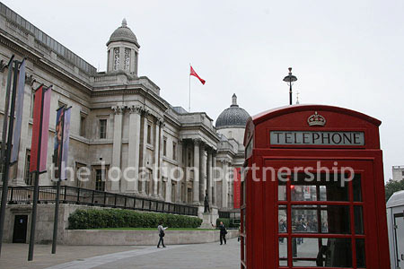 Tradaitional British Phone Box with views of The National Gallery