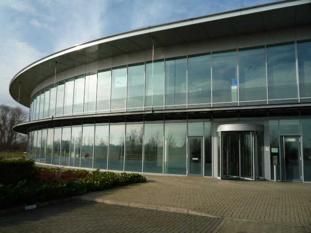 Contemporary, well situated office building overlooking a boardwalk and lake.