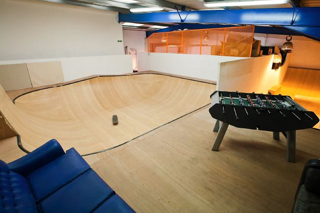 Very colourful, fun location with various rooms including a skate park, a recording studio and a games' room.