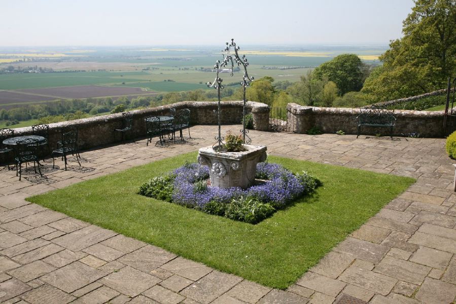 Stunning country house garden with views across the surrounding countryside