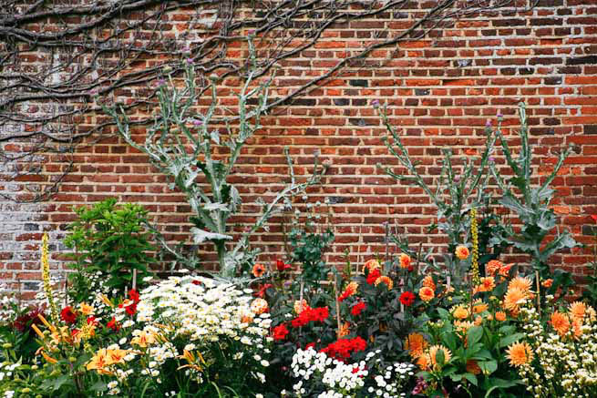 Gardens of a Tudor Manor house divided into compartments with different colour themes and structural forms.