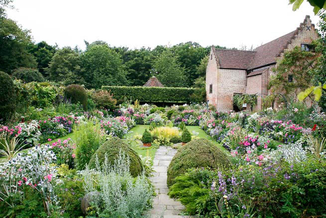 Gardens of a Tudor Manor house divided into compartments with different colour themes and structural forms.