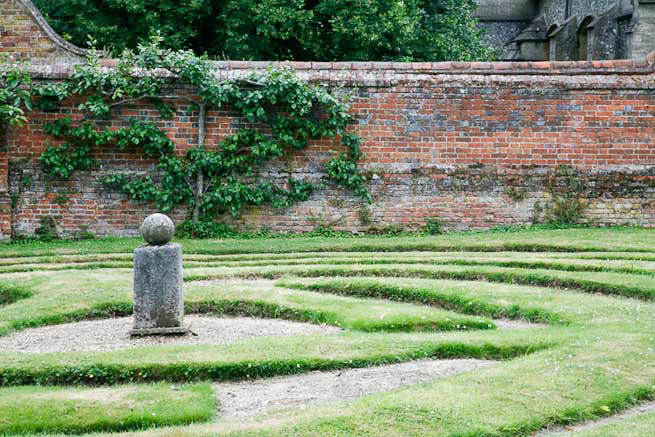 Gardens of a Tudor Manor house divided into compartments with different colour themes and structural forms.