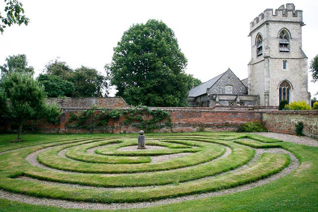 Gardens of a Tudor Manor house divided into compartments with different colour themes and structural forms.