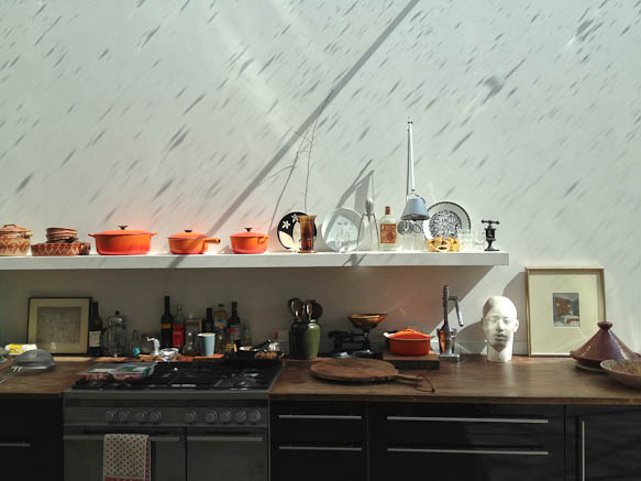 Large, modern kitchen in semi detached house.