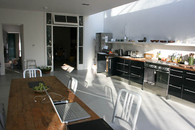 Large, modern kitchen in semi detached house.