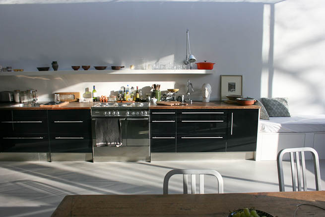 Large, modern kitchen in semi detached house.